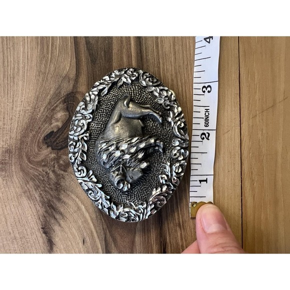 Vintage Western Ram Goat Belt Buckle Ornate Silver Tone Heavy Oval 1993 - Picture 6 of 7